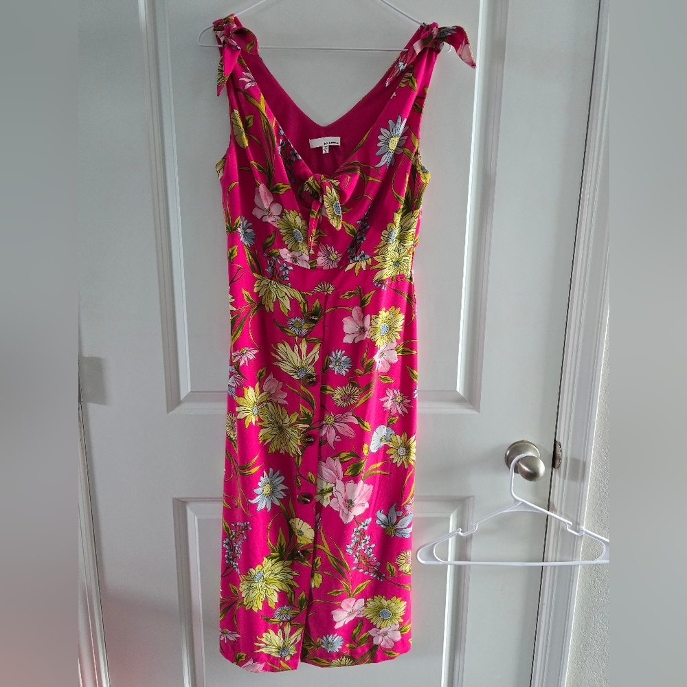 June & Hudson Pink Ruched Sundress Resort Wear Midi Dress